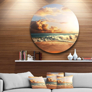 Fast Moving Dark Clouds Over Beach - Sea & Shore Metal Circle Wall Art